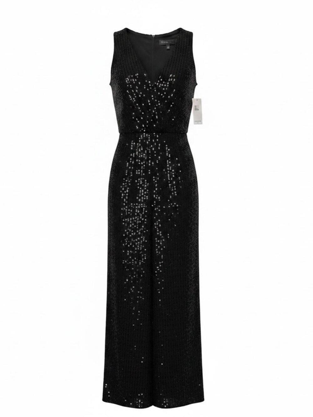 NEW WITH TAGS Donna Ricco Black Sequin Evening Jumpsuit-Size 6/Wedding/V-Neck
